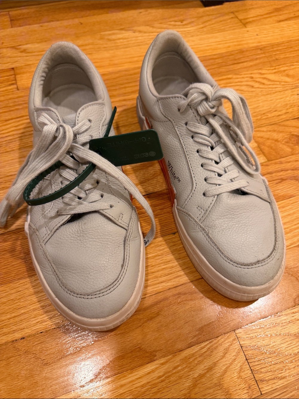 Off-White Men's Low-Top Sneakers in Off-White with Red Heel Tab